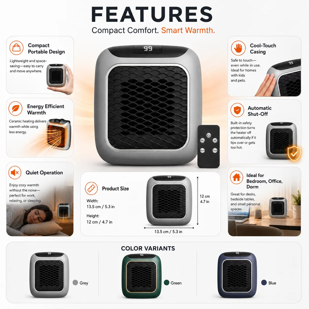 Electric Space Heater | Compact Plug-In & Energy-Efficient