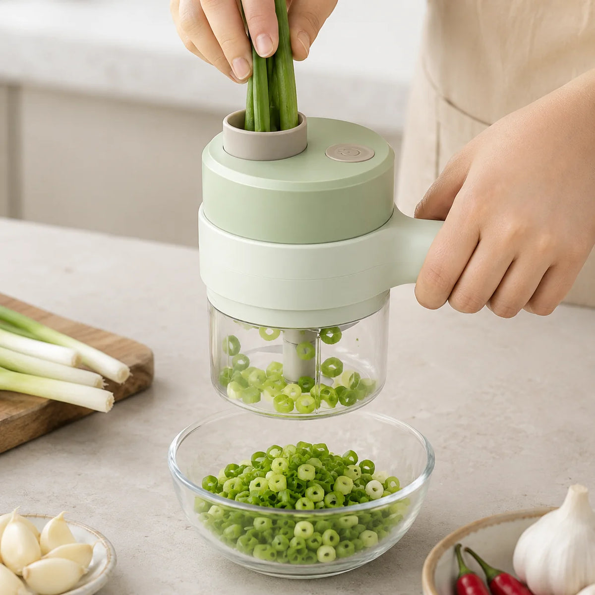 Electric Vegetable Slicer | Compact One-Touch & Even Slicing