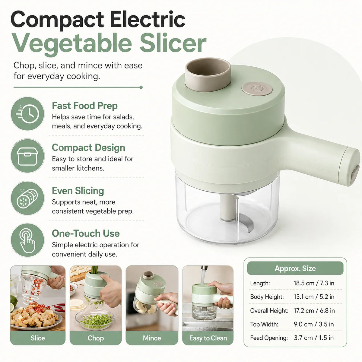 Electric Vegetable Slicer | Compact One-Touch & Even Slicing