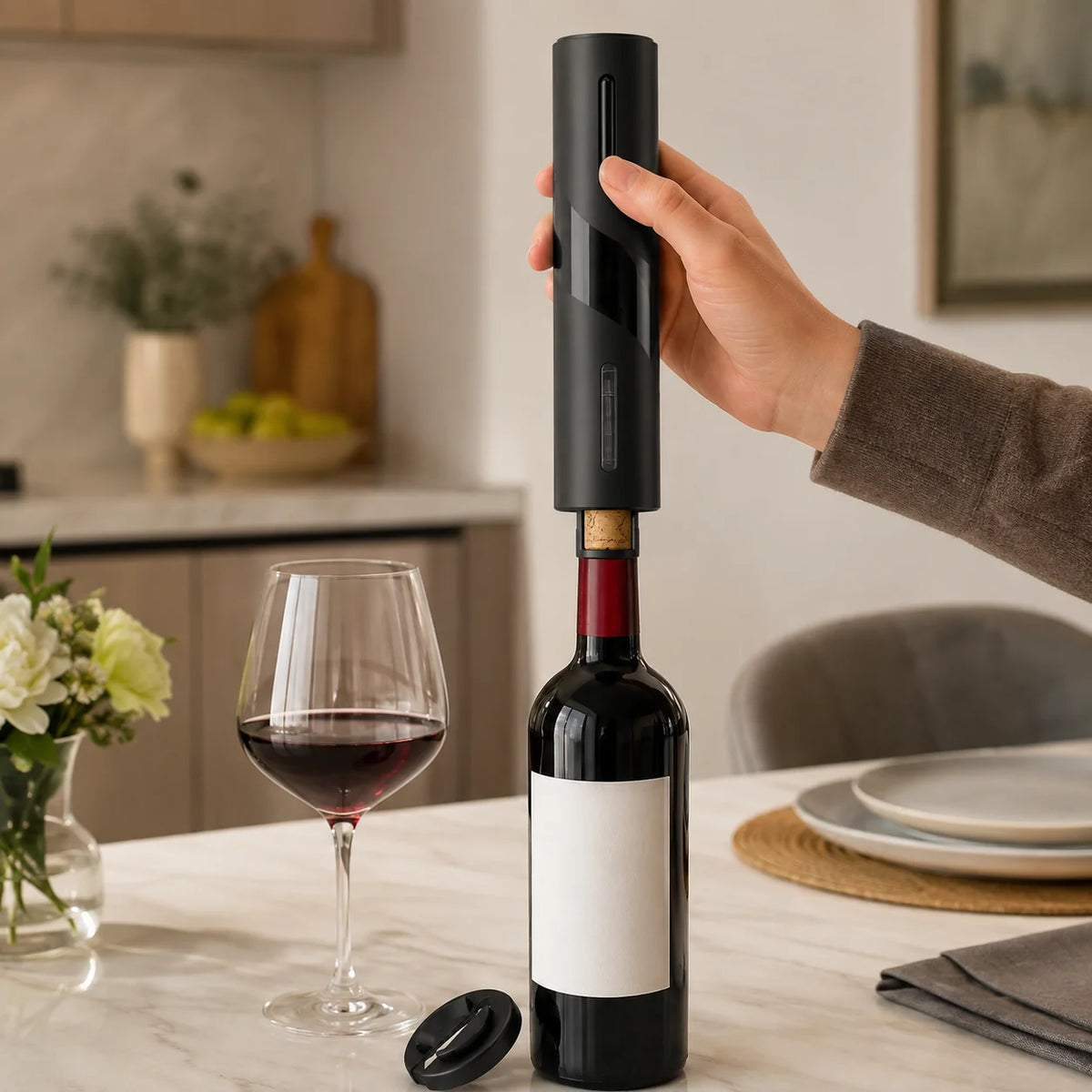 Electric Wine Opener | One-Button Rechargeable & Integrated Foil Cutter | Up to 80 Bottles