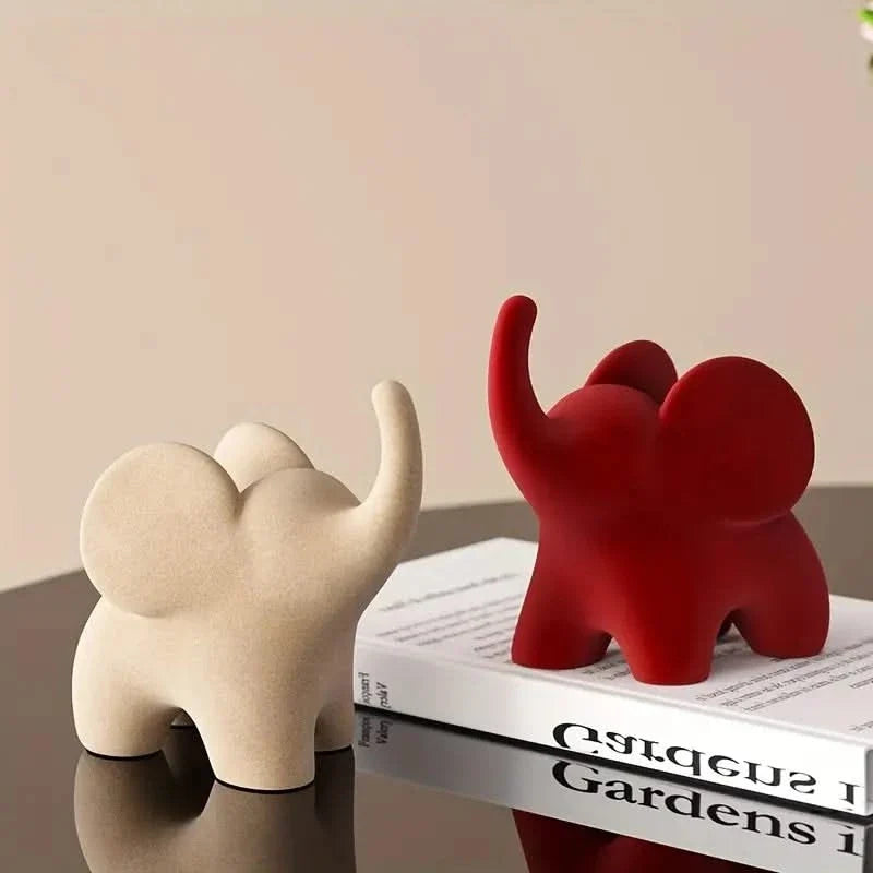 Elephant Figurine | Flocked Resin & Tabletop Decor | 9.7 cm Tall