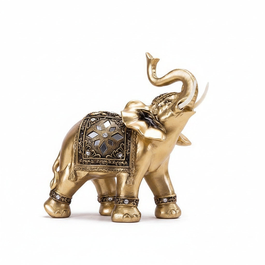 Elephant Figurine | Gold Resin & Detailed Texture | Multiple Sizes