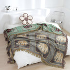 Throw Blanket | Elephant Print & Cotton Gauze | Tassel Trim