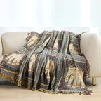 Throw Blanket | Elephant Print & Cotton Gauze | Tassel Trim