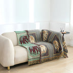 Throw Blanket | Elephant Print & Cotton Gauze | Tassel Trim