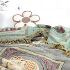 Throw Blanket | Elephant Print & Cotton Gauze | Tassel Trim