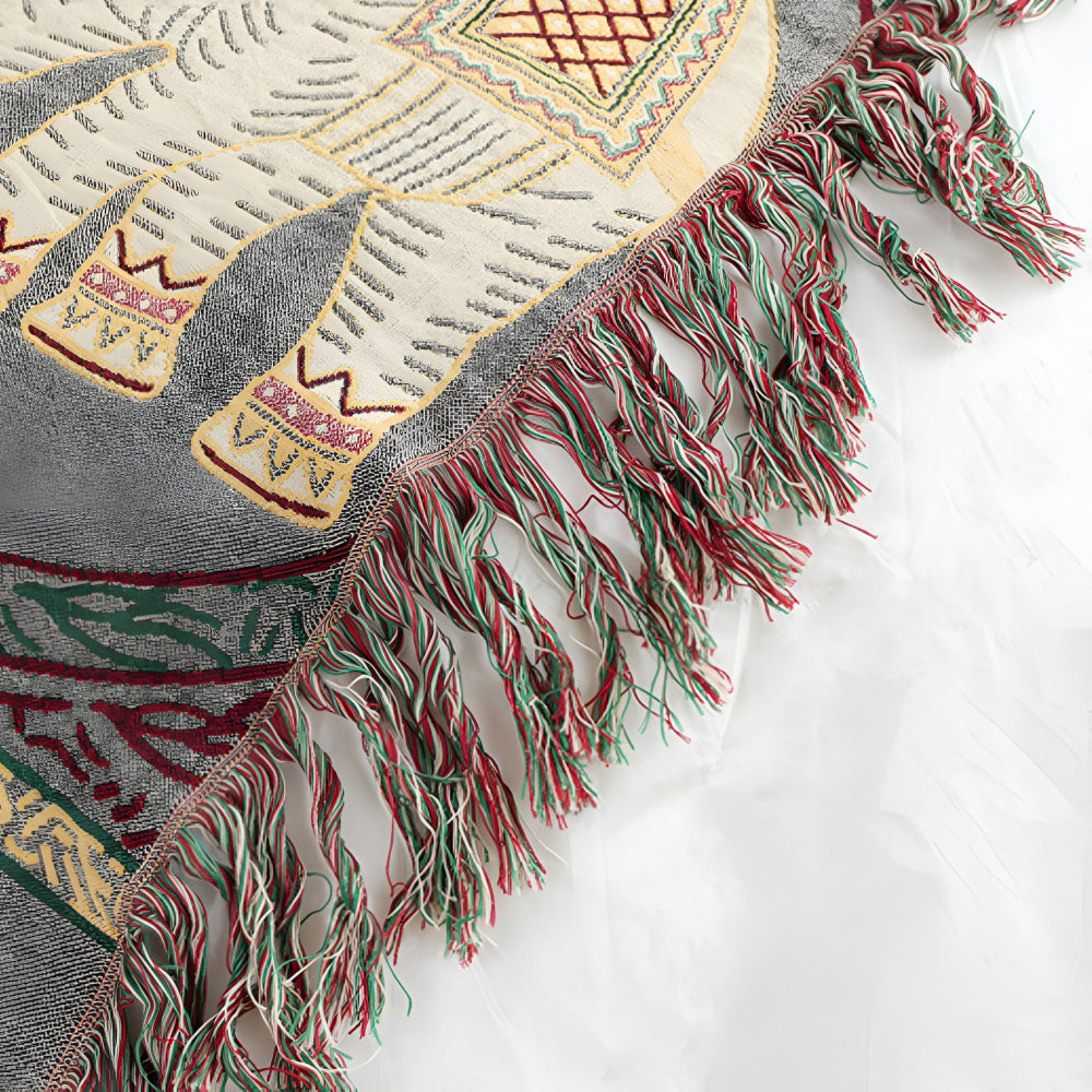 Throw Blanket | Elephant Print & Cotton Gauze | Tassel Trim