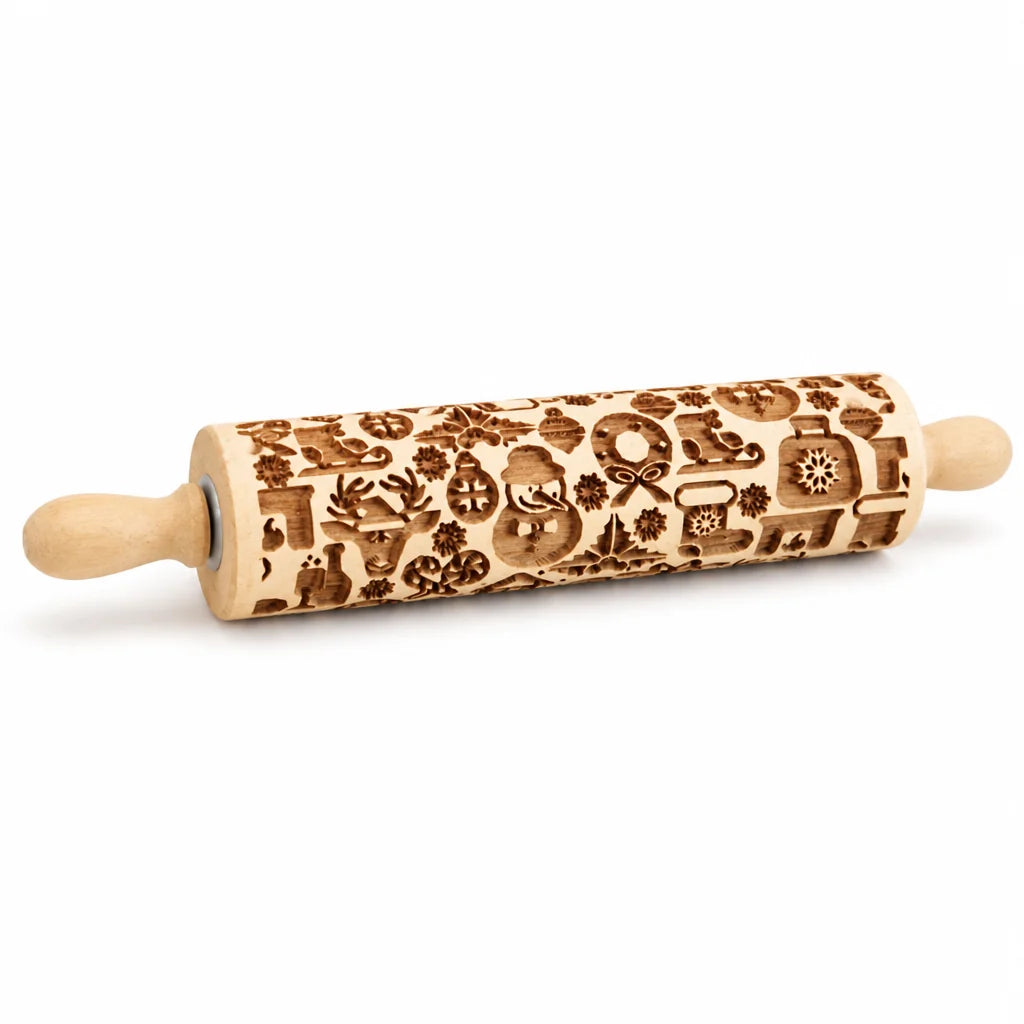 Embossing Rolling Pin | Durable Ash Wood & Festive Motifs | 35 cm