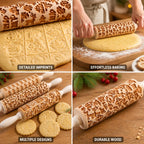Embossing Rolling Pin | Durable Ash Wood & Festive Motifs | 35 cm