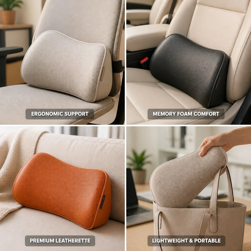 Ergonomic Seat Cushion | Contoured Memory Foam & Leatherette