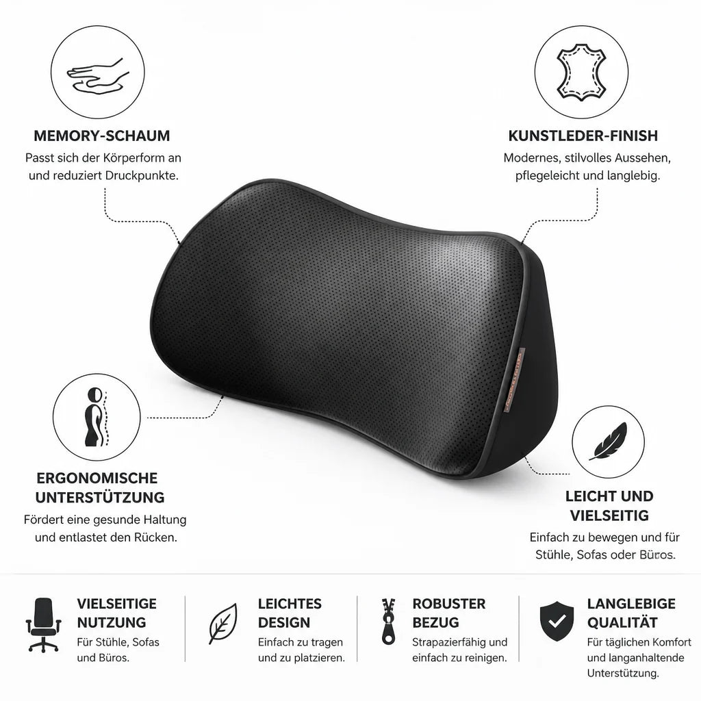 Ergonomic Seat Cushion | Contoured Memory Foam & Leatherette