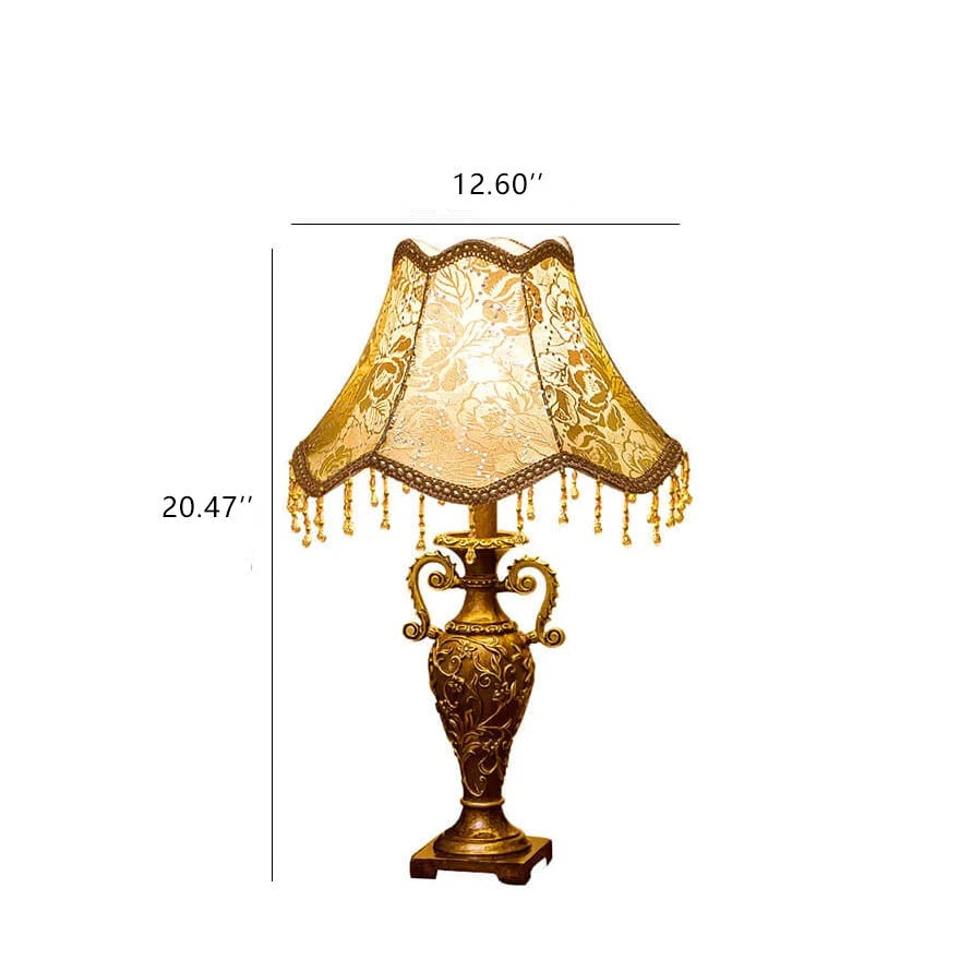 European Vintage Fabric Antique 1-Light Table Lamp