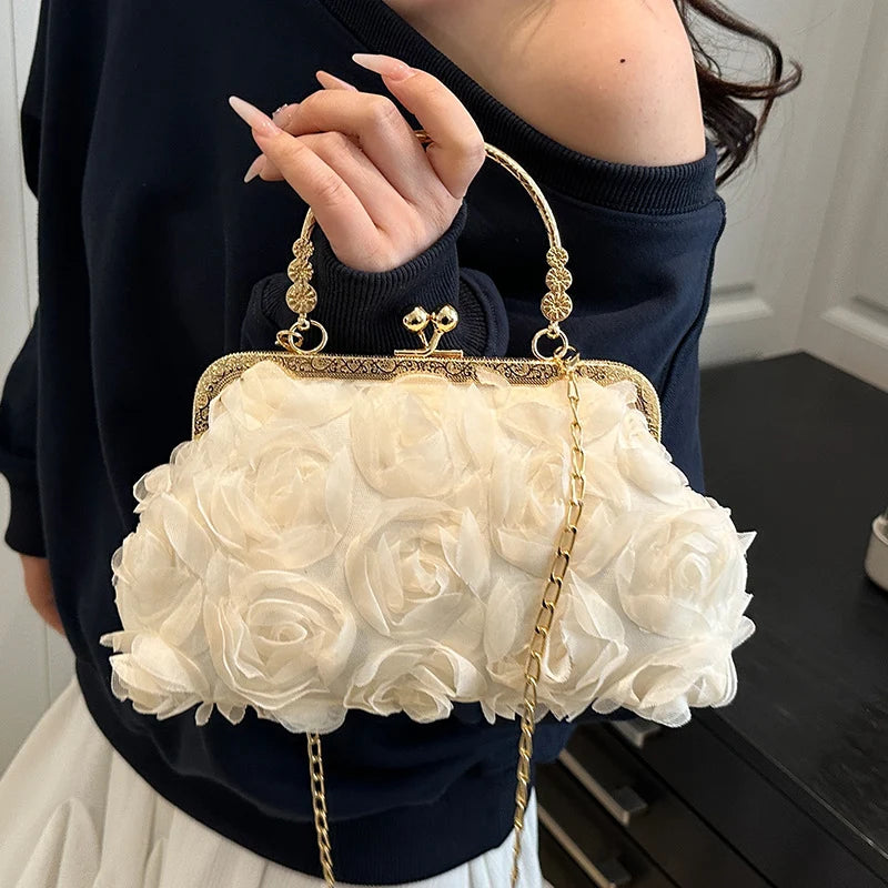 Evening Clutch | Floral Embellished & Removable Chain Strap