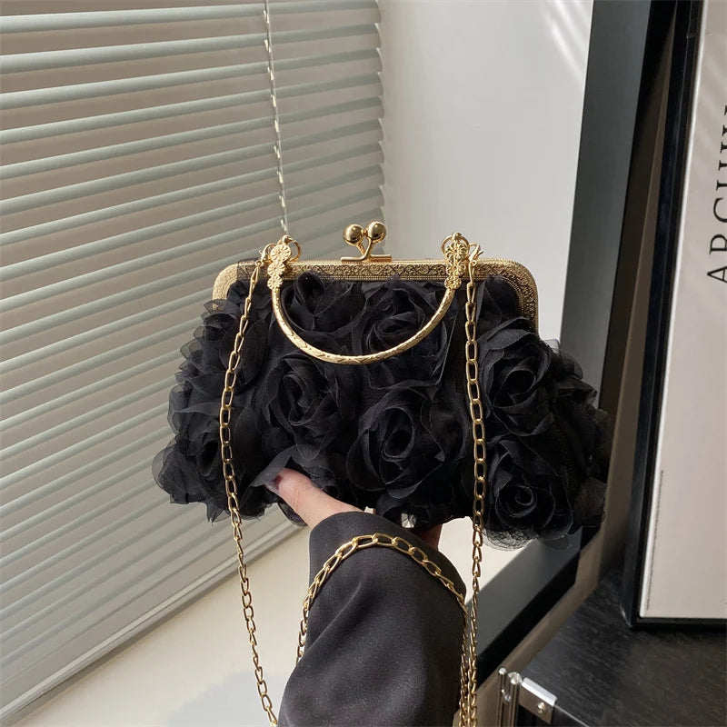 Evening Clutch | Floral Embellished & Removable Chain Strap