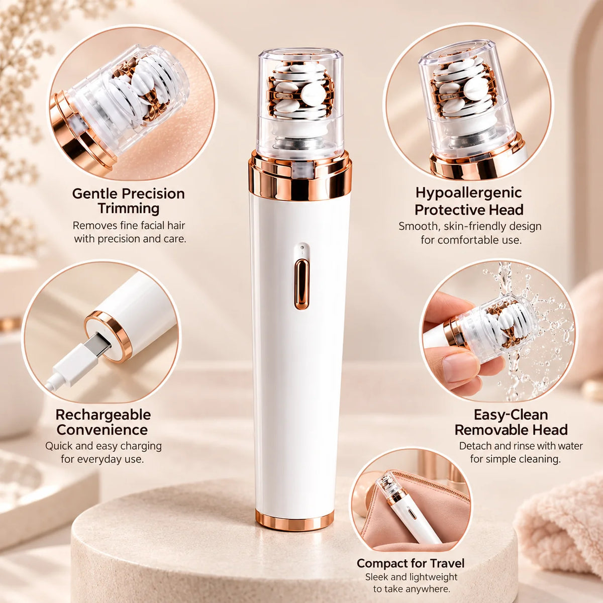 Facial Hair Remover | Rechargeable Painless & Hypoallergenic