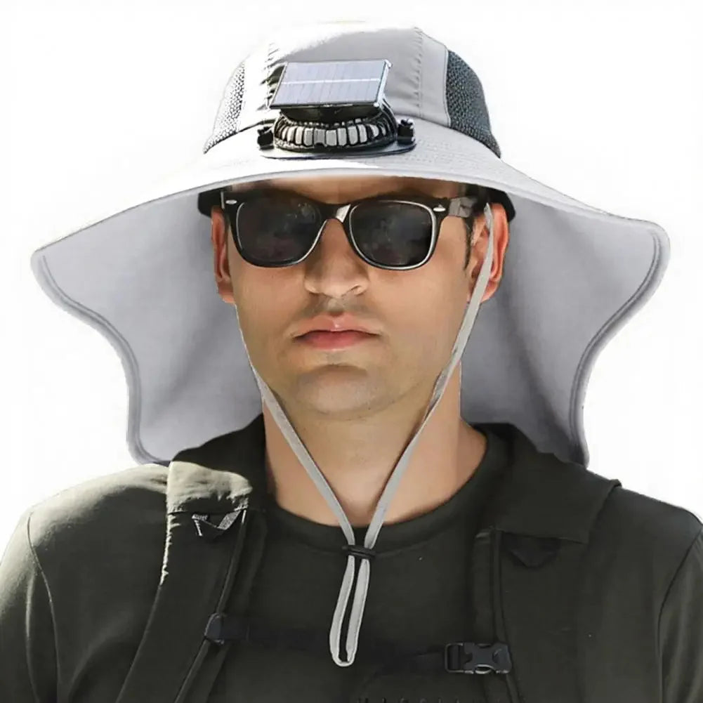 Fan Hat | Wide Brim Dual Fans | Solar & USB Charging