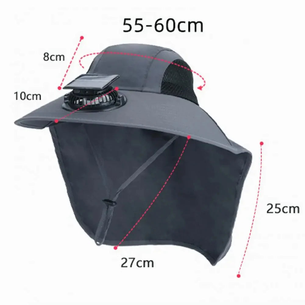 Fan Hat | Wide Brim Dual Fans | Solar & USB Charging