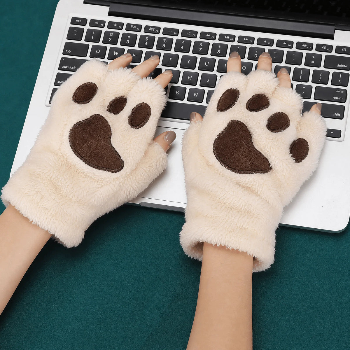 Fingerless Gloves | Plush 3D Cat Paw Design & Open Fingertips | One Size fits All
