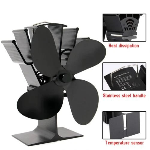 Fireplace Fan | Heat-Powered 4-Blade | For Freestanding Stoves