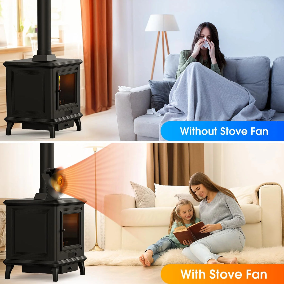 Fireplace Fan | Heat-Powered 4-Blade & Quiet