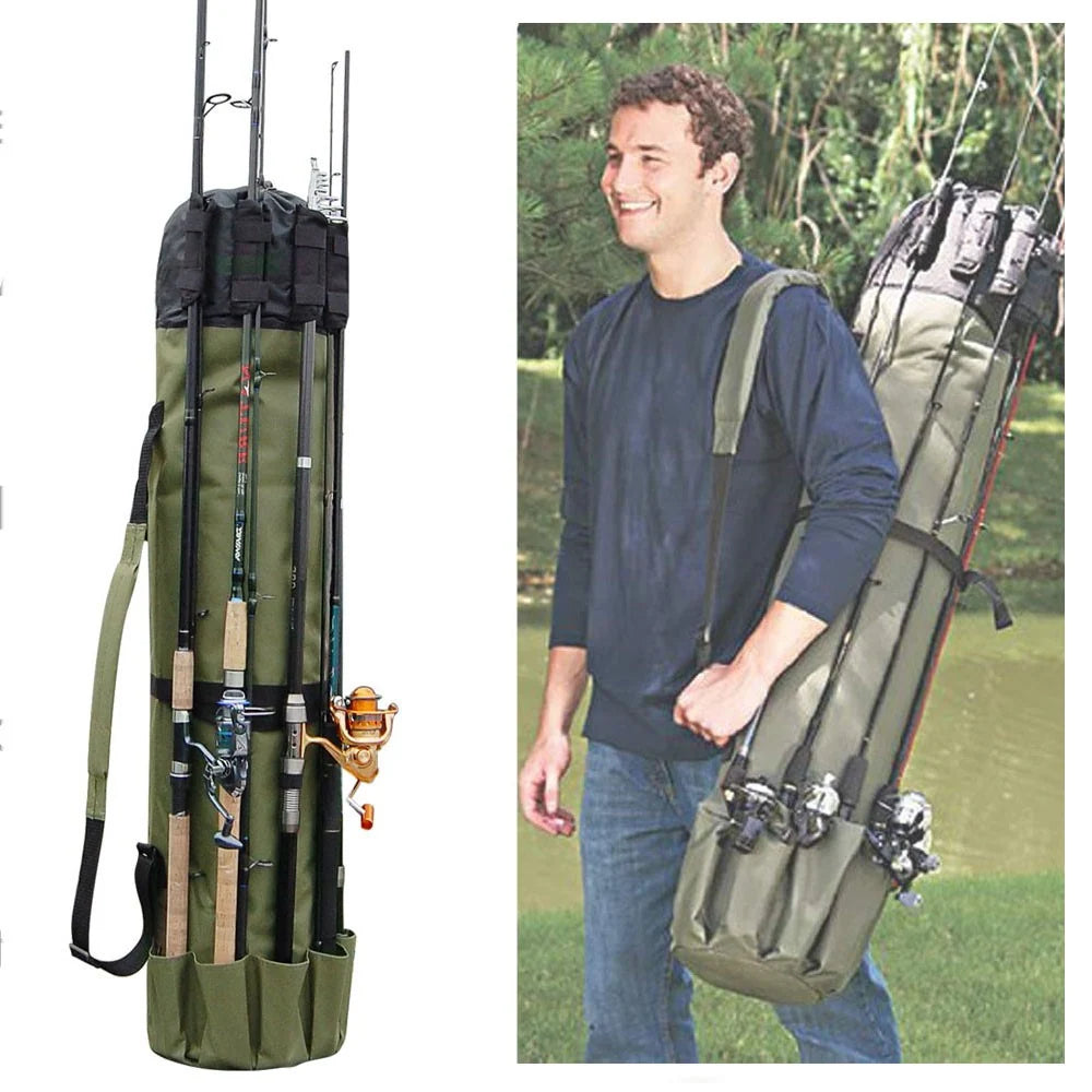 Fishing Rod & Tackle Bag | Durable Water-Resistant Oxford | Holds 5 Rods
