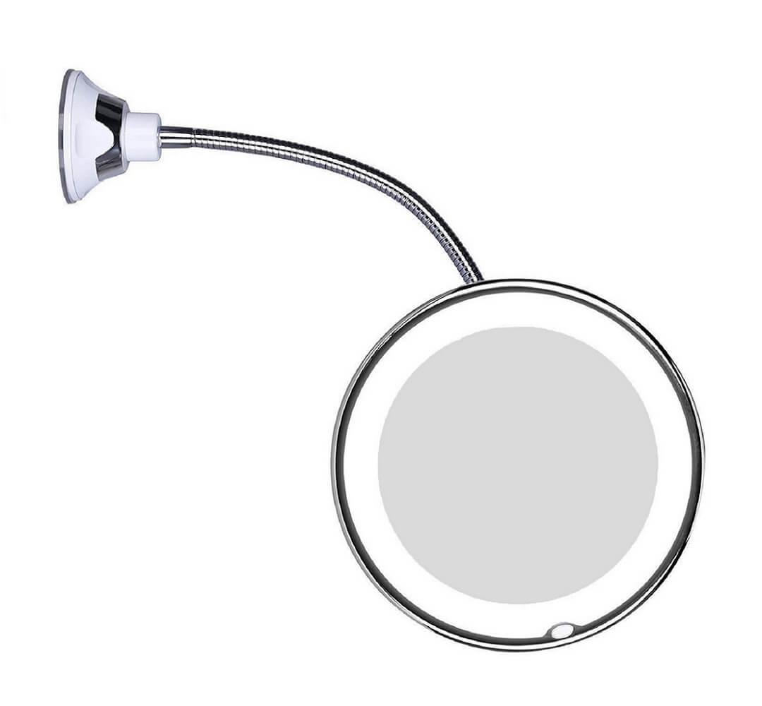 Makeup Mirror | 10x Magnification & LED Light | Flexible Gooseneck