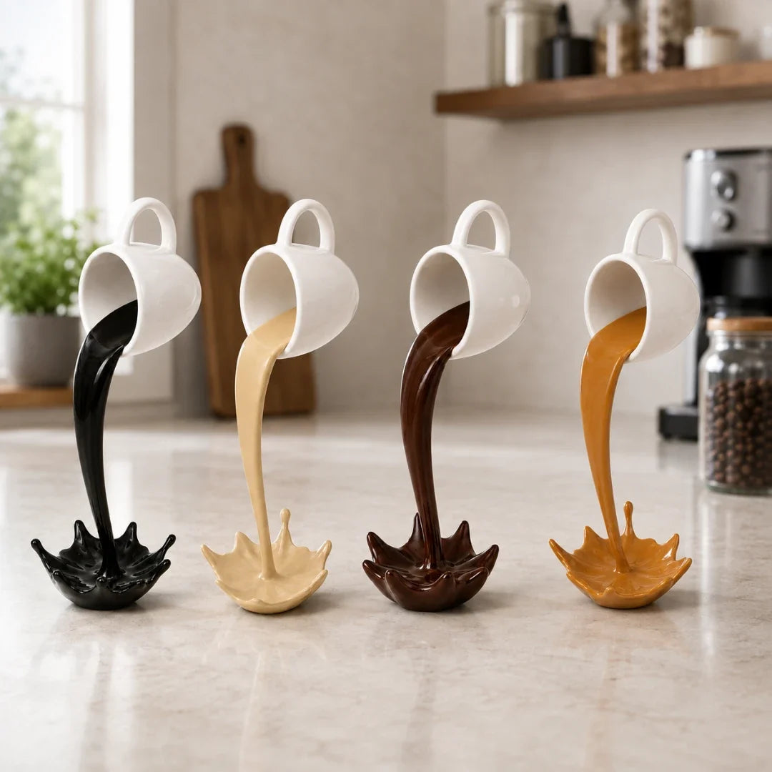 Floating Cup Decor | Frozen Mid-Pour Illusion | Wall-Mount & Freestanding