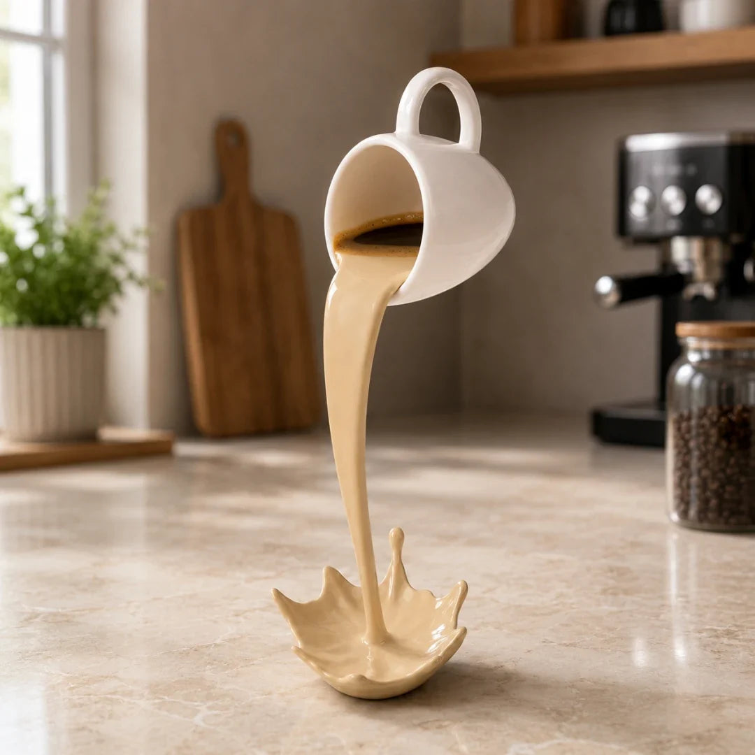 Floating Cup Decor | Frozen Mid-Pour Illusion | Wall-Mount & Freestanding