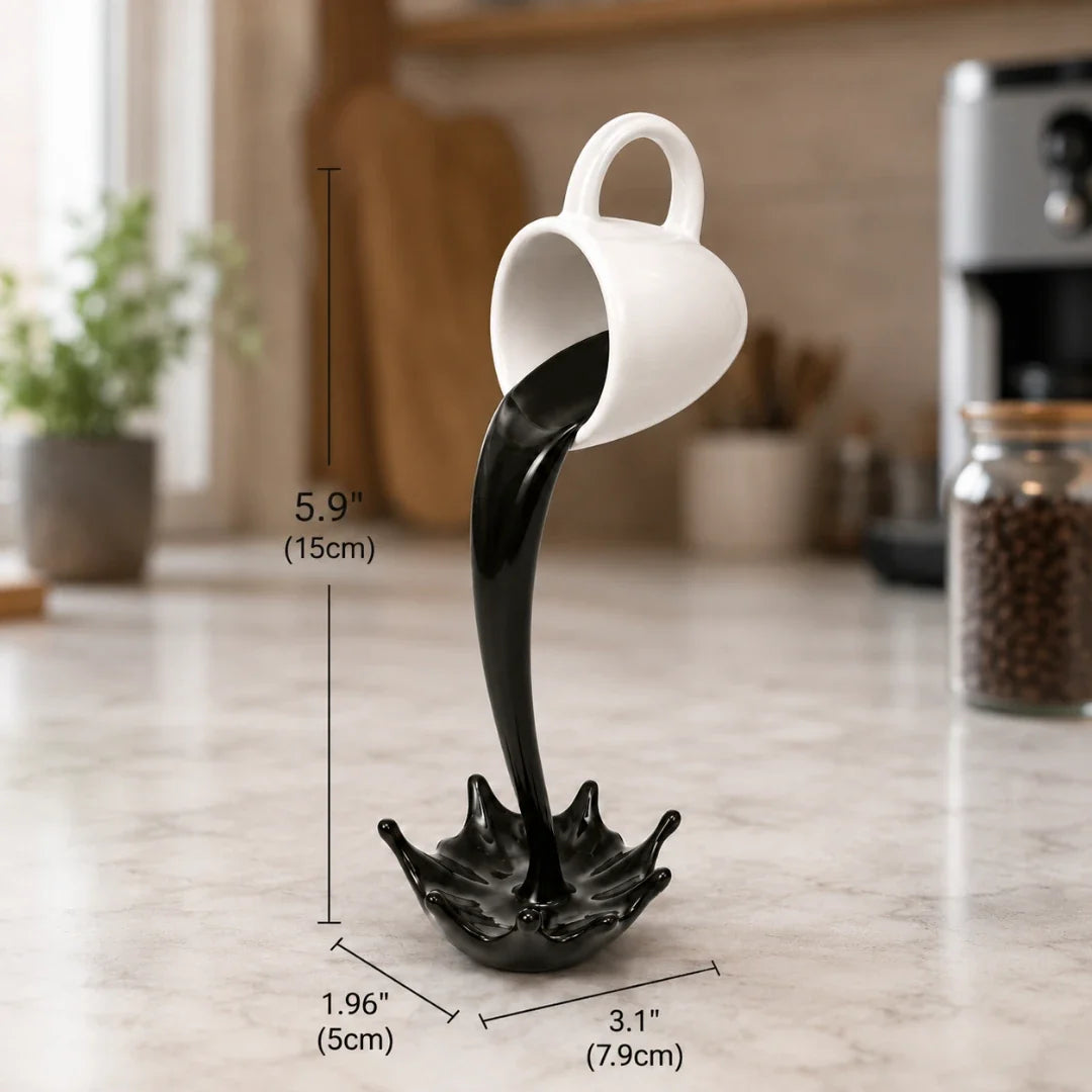 Floating Cup Decor | Frozen Mid-Pour Illusion | Wall-Mount & Freestanding