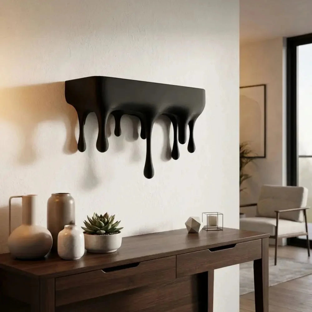 Floating Shelf | Matte Black Melting Drip Design | Concealed Mounting