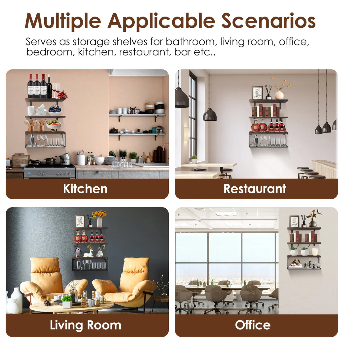 Floating Shelves | Wall-Mounted With Storage Basket | 4-Piece Set