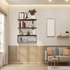 Floating Shelves | Wall-Mounted With Storage Basket | 4-Piece Set