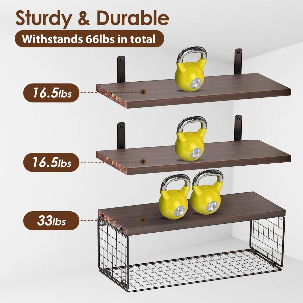 Floating Shelves | Wall-Mounted With Storage Basket | 4-Piece Set