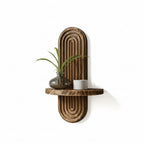 Floating Wall Shelf | Curved Grooved Back & Warm Walnut Finish | Set of 2