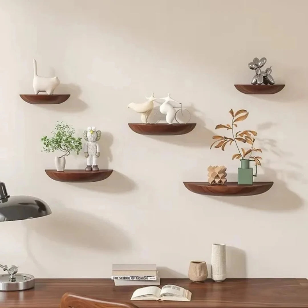 Floating Wall Shelf | Half-Round Natural Wood | With Mounting Hardware