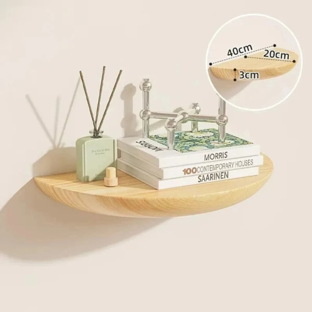 Floating Wall Shelf | Half-Round Natural Wood | With Mounting Hardware