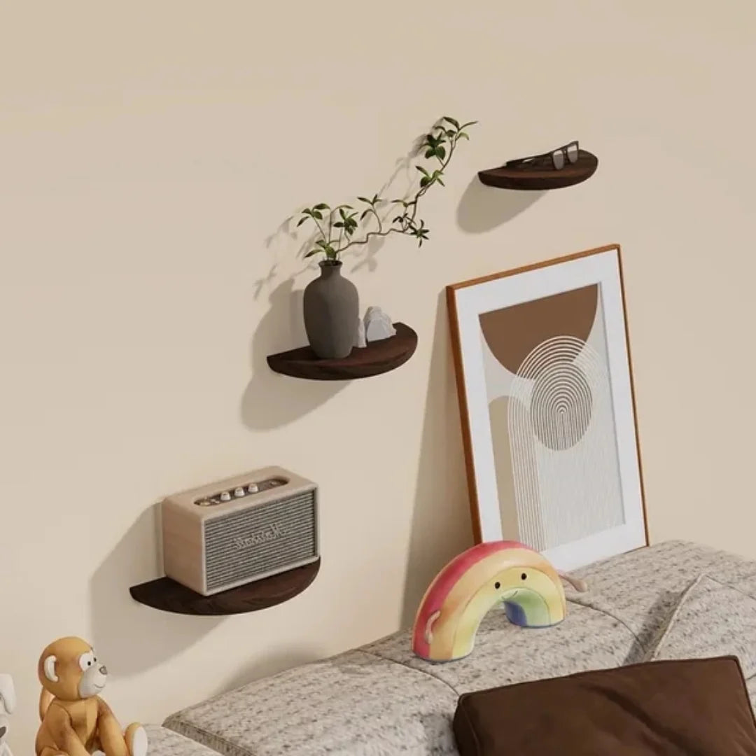 Floating Wall Shelf | Half-Round Natural Wood | With Mounting Hardware