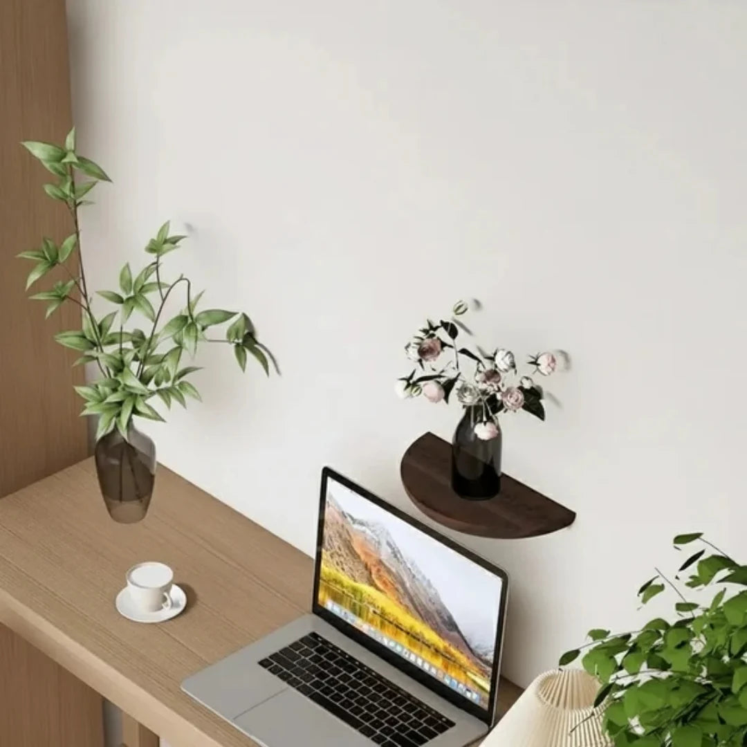 Floating Wall Shelf | Half-Round Natural Wood | With Mounting Hardware