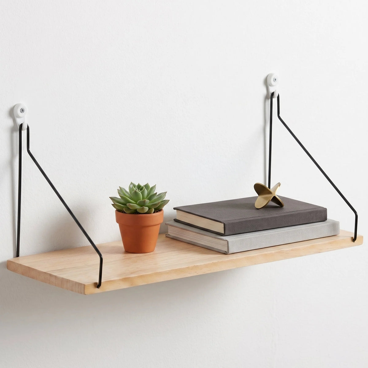 Floating Wall Shelf | Natural Wood & Angled Metal Bracket