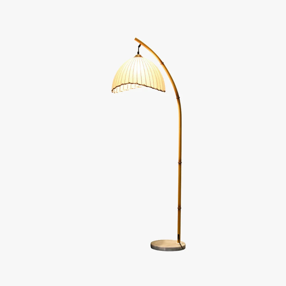 Floor Lamp | Bamboo-Style Metal & Fabric Shade | Warm LED Included