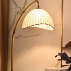 Floor Lamp | Bamboo-Style Metal & Fabric Shade | Warm LED Included