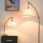 Floor Lamp | Bamboo-Style Metal & Fabric Shade | Warm LED Included