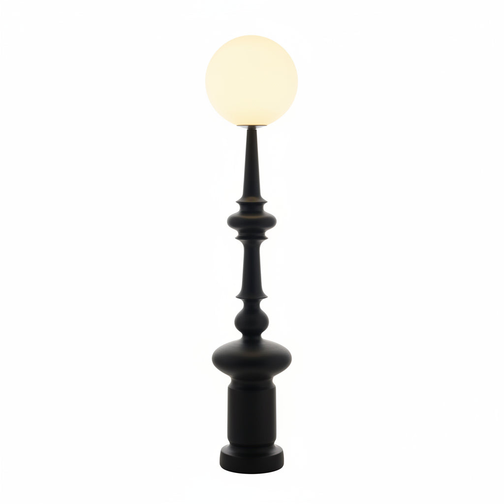 Floor Lamp | Bauhaus Sculptural & Matte-Black Glass Globe | 136 cm Height