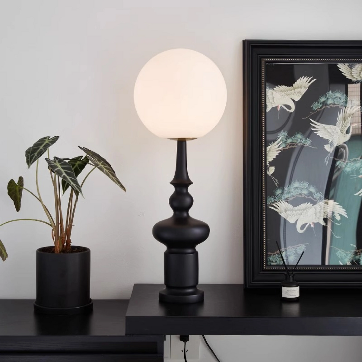 Floor Lamp | Bauhaus Sculptural & Matte-Black Glass Globe | 136 cm Height