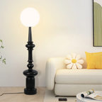 Floor Lamp | Bauhaus Sculptural & Matte-Black Glass Globe | 136 cm Height