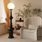 Floor Lamp | Bauhaus Sculptural & Matte-Black Glass Globe | 136 cm Height