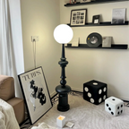 Floor Lamp | Bauhaus Sculptural & Matte-Black Glass Globe | 136 cm Height