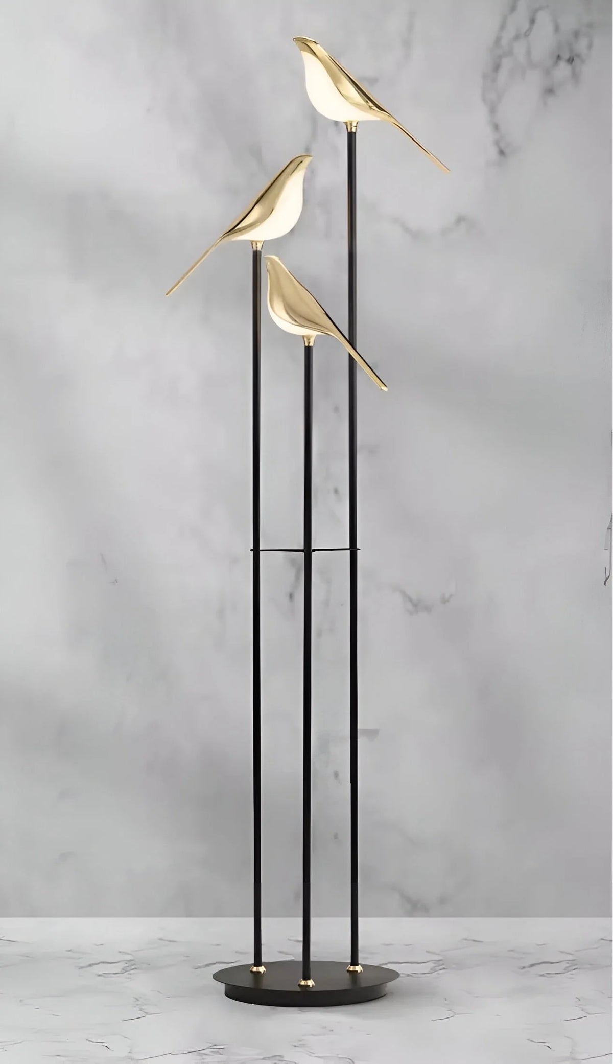 Floor Lamp | Bird-Inspired 3-Head Integrated LED & Gold Accents