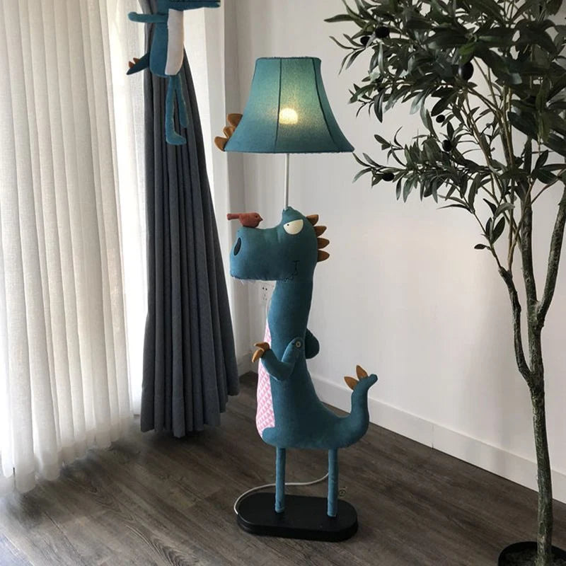 Floor Lamp | Dinosaur-Shaped Blue LED Metal & Fabric