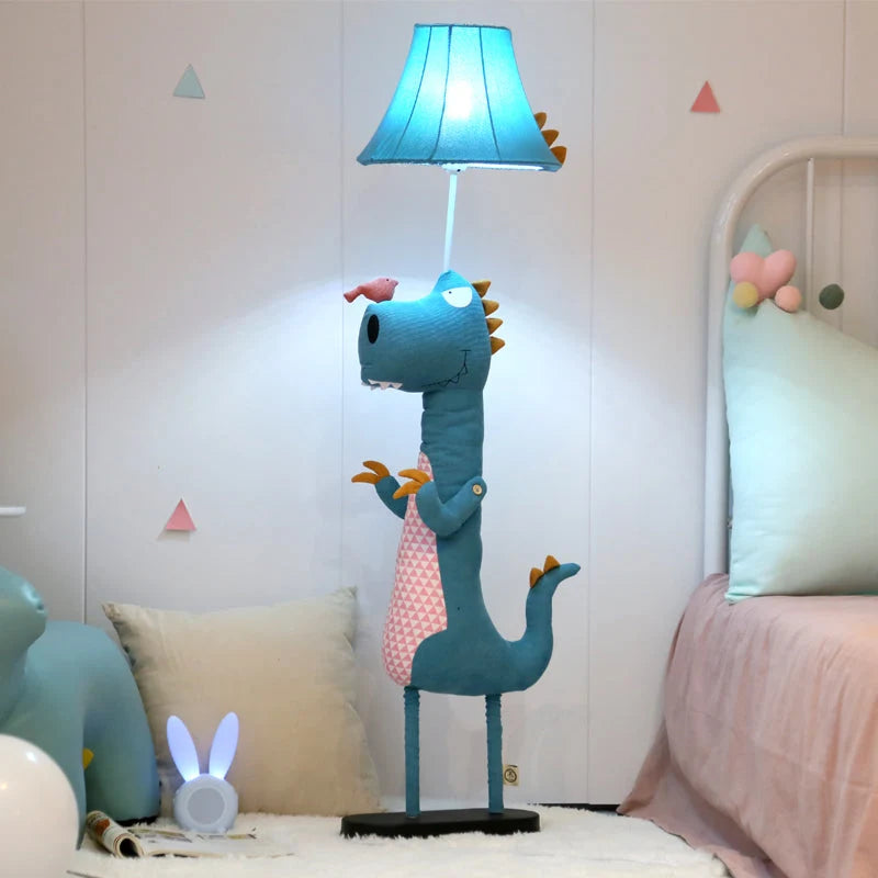 Floor Lamp | Dinosaur-Shaped Blue LED Metal & Fabric